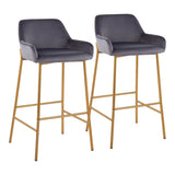 Daniella - Contemporary/Glam Fixed-Height Barstool (Set of 2) - Silver Velvet Fabric