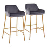 Daniella - Contemporary/Glam Fixed-Height Barstool (Set of 2) - Silver Velvet Fabric
