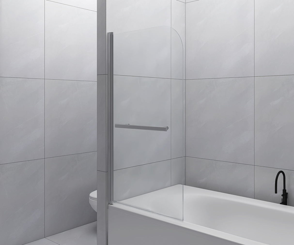 Bathtub Screen Framless Shower Door Tempered Glass Shower Panel - Transparent