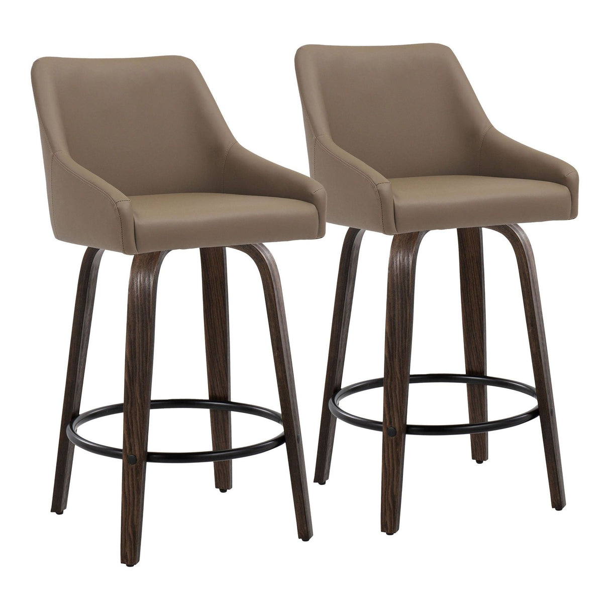 Hannah - 26" Fixed-Height Counter Stool With Swivel And Round Black Metal Footrest (Set of 2) - Walnut Glazed Wood
