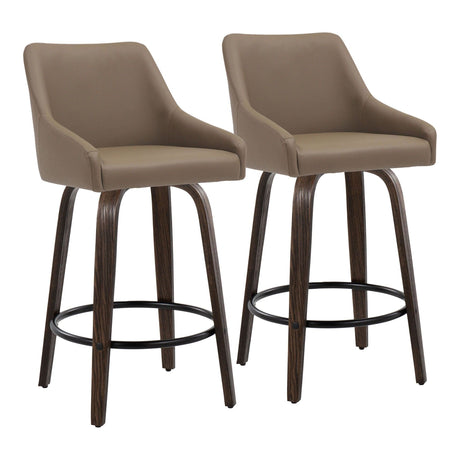 Hannah - 26" Fixed-Height Counter Stool With Swivel And Round Black Metal Footrest (Set of 2) - Walnut Glazed Wood