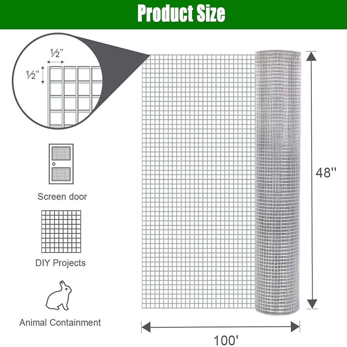 Galvanized Hardware Cloth, Gauge Welded Metal Wire Fence Roll For Garden And Animal Protection - Silver