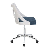 Charlotte - Office Chair - Chrome Metal, White Textured Wood, And Blue Fabric