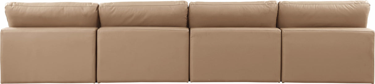 Comfy - Faux Leather Modular Armless Sofa 4 Pieces - Tan