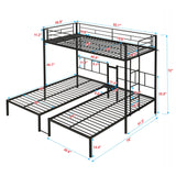 Twin Over Twin Over Twin Triple Bunk Bed With Safety Rails And Storage Shelf - Black