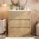 Freestanding Bathroom Vanity With Ceramic Sink, 2 Full Extension Drawers