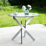 Dining Table With Cross Metal Leg And Tempered Glass, Modern Space Saving Kitchen Table For Living Room