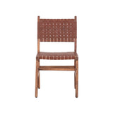 Rustic Wooden Dining Chair (Set of 2) With Genuine Leather Woven Upholstery - Brown
