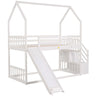 Twin Over Twin House Bunk Bed With Convertible Slide, Storage Staircase