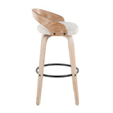 Grotto - 30" Fixed-Height Barstool With Swivel And Round Black Metal Footrest (Set of 2) - White Washed Wood And Oat Fabric