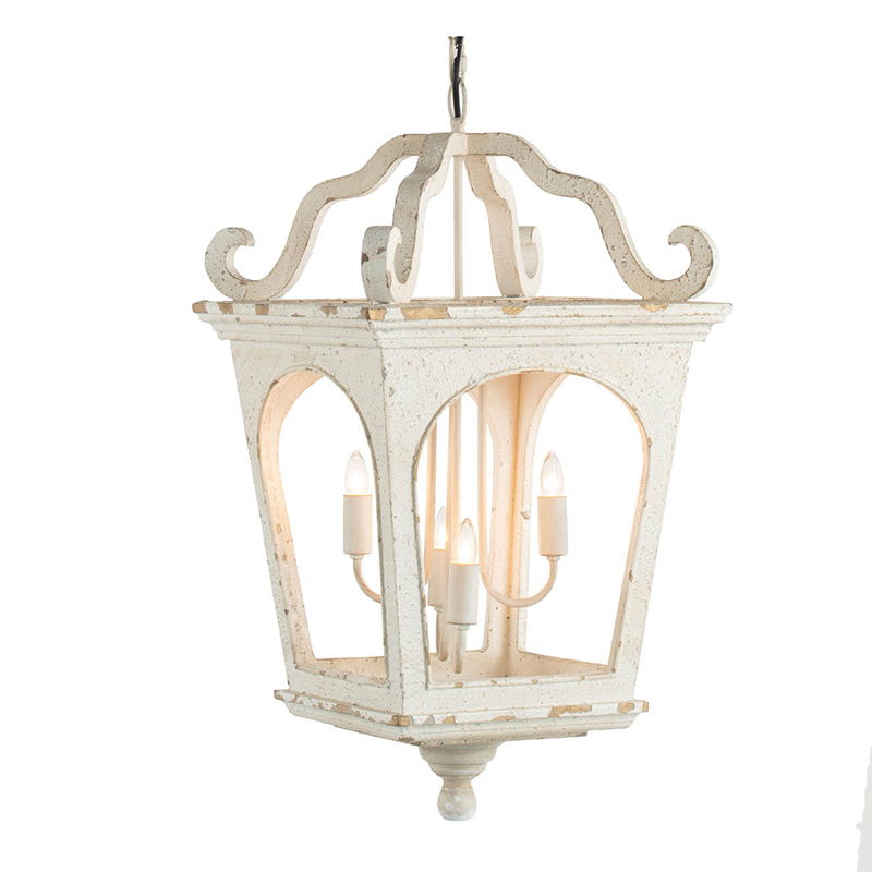 4 Light Wood Chandelier, Hanging Light Fixture With Adjustable Chain For Kitchen, Bulb Not Included - Cream White