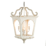 4 Light Wood Chandelier, Hanging Light Fixture With Adjustable Chain For Kitchen, Bulb Not Included - Cream White