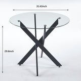 Dining Table With Cross Metal Leg And Tempered Glass, Modern Space Saving Kitchen Table For Living Room