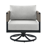 Felicia - And Argiope 3 Piece Patio Outdoor Swivel Seating Set - Black Aluminum With Gray Rope And Cushions