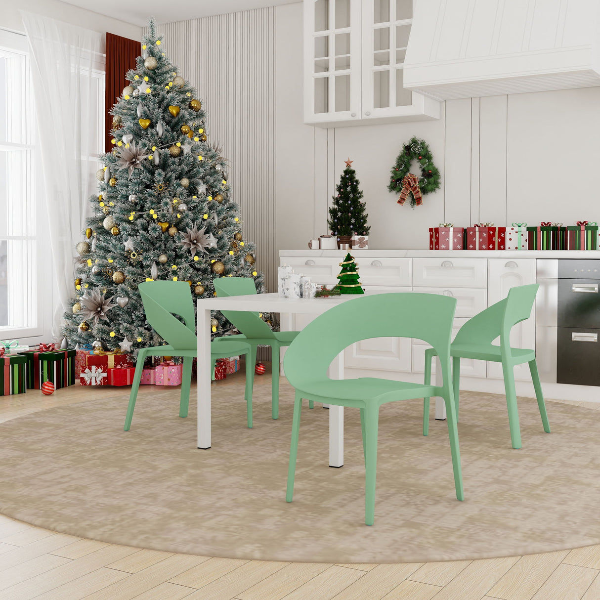 4 Piece Set Of Modern Designed Single Chairs With Long Table