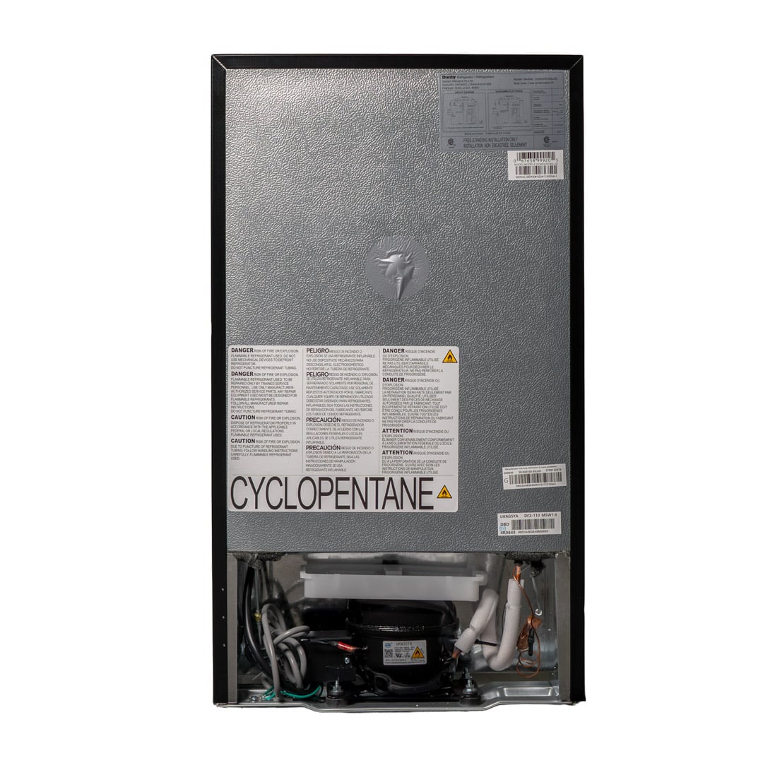 Danby DCR031B1BSLDD compact fridge, back view
