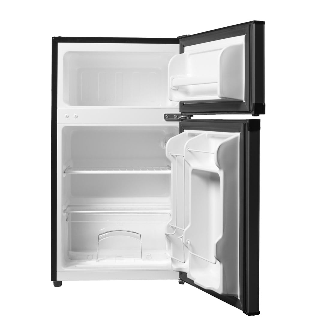Danby DCR031B1BSLDD compact fridge with doors open