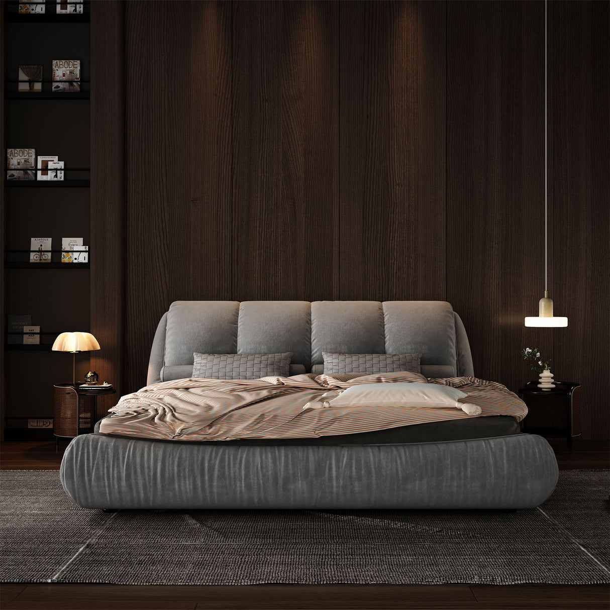 Luxury Upholstered Platform Bed With Oversized Padded Backrest And Solid Wood Frame