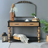 Accent Carved Console Table With Open Shelf And 2 Drawers Living Room - Black / Natural Wood Wash