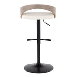 Grotto - Adjustable Barstool - Black Metal, Light Gray Wood