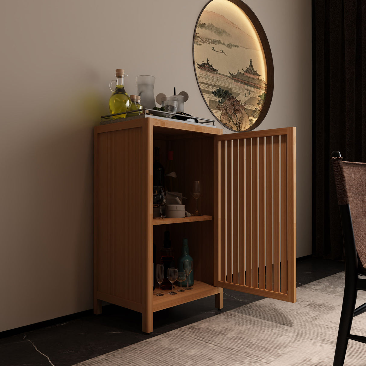 Bamboo Freestanding Storage Cabinet With Door And Shelf For Bathroom, Living Room, Kitchen - Natural / Natural Wood