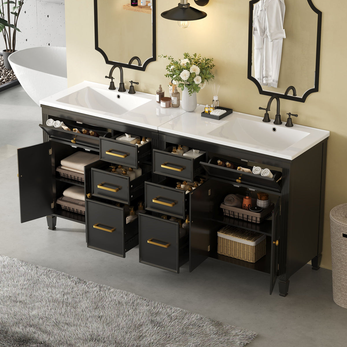 2 Piece Freestanding Bathroom Vanity Set With Sink Top, Reversible Dual Layout