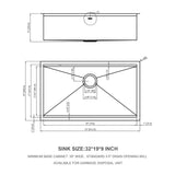 32" Undermount Kitchen Sink Brushed Nickel 16 Gauge Stainless Steel Single Bowl With Ledge Workstation, 32 X 19 X 9 Inch
