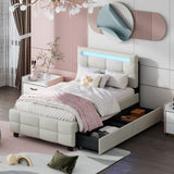 Upholstered Platform Bed With LED Frame, With Trundle And 2 Drawers
