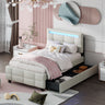 Upholstered Platform Bed With LED Frame, With Trundle And 2 Drawers