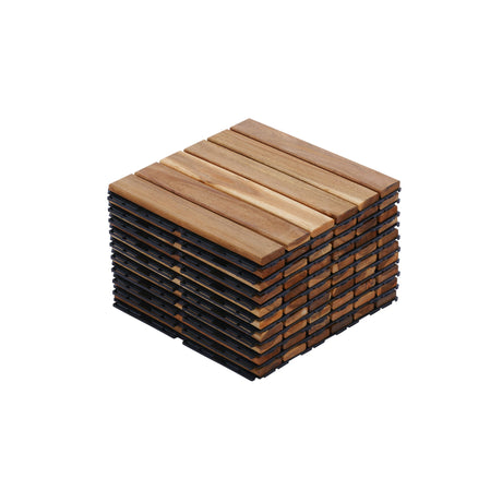 Interlocking Deck Tiles Striped Pattern, Square Acacia Hardwood Outdoor Flooring For Patio, Bancony, Pool Side