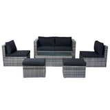 6 Piece Patio Wicker Sectional Set Patio Backyard Conversation Set Space Saving - Gray / Black