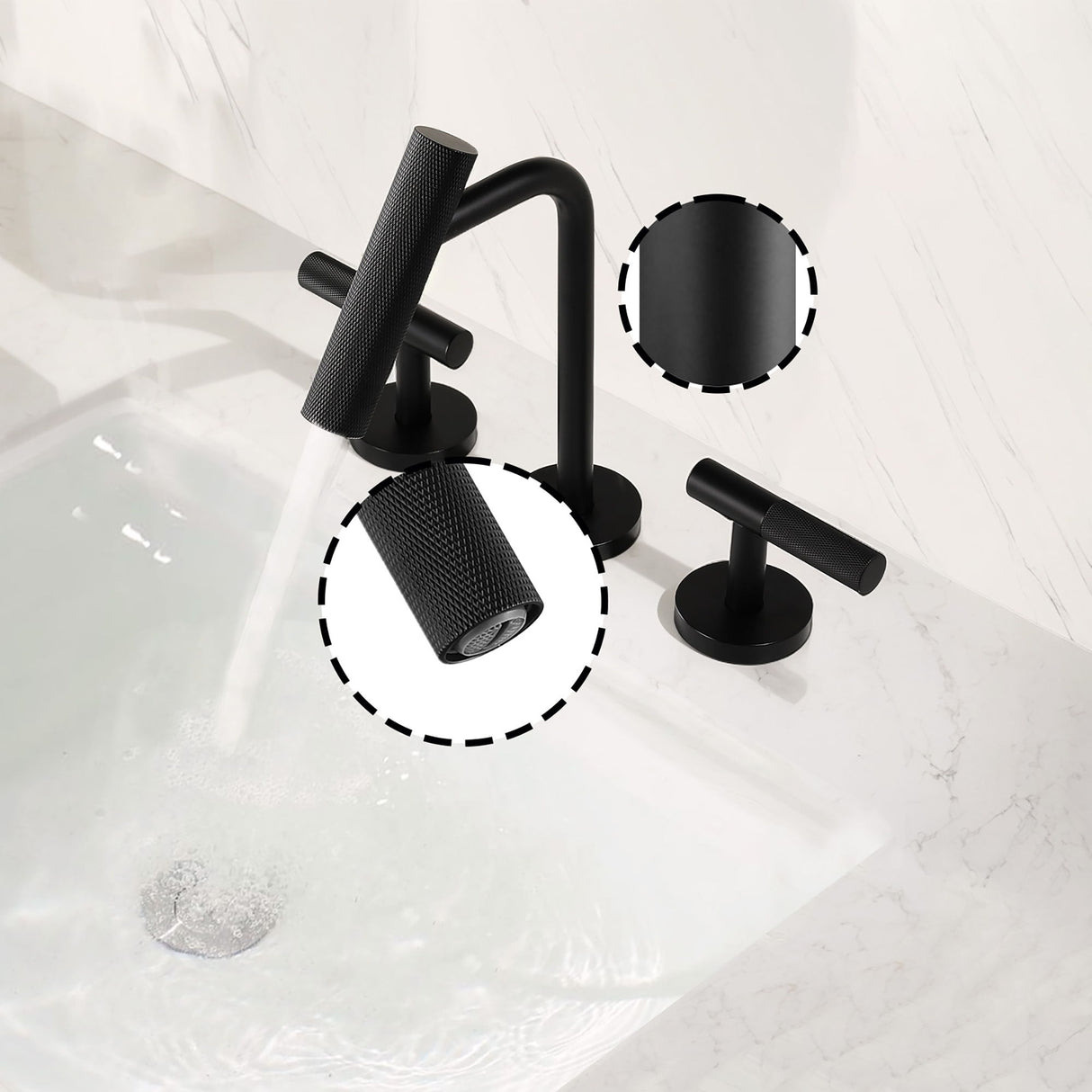 2 Handles Widespread 8" Bathroom Faucet With Solid Brass Construction - Matte Black