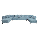 Zerah - Sectional Sofa With 7 Pillows - Dusty Blue Fabric