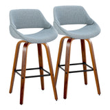 Fabrizzi - 30" Fixed-Height Barstool With Swivel And Square Black Metal Footrest (Set of 2) - Walnut Wood