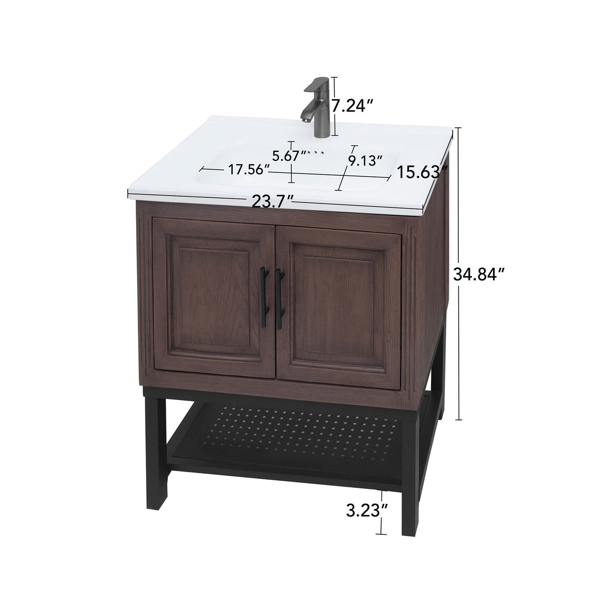 Modern Freestanding Bathroom Vanity With Ceramic Sink, Hot And Cold Faucet, Storage Cabinet & Open Shelf