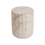 Outdoor / Indoor Lightweight Concrete Side Table, Cylinder Travertine Finish Accent Table - Beige