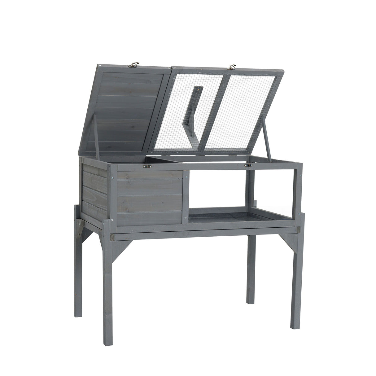 Tortoise Habitat Indoor & Outdoor Wooden Tortoise House With Detachable Legs Reptile Cage For Small Animals Non Leak Waterproof Tray - Gray