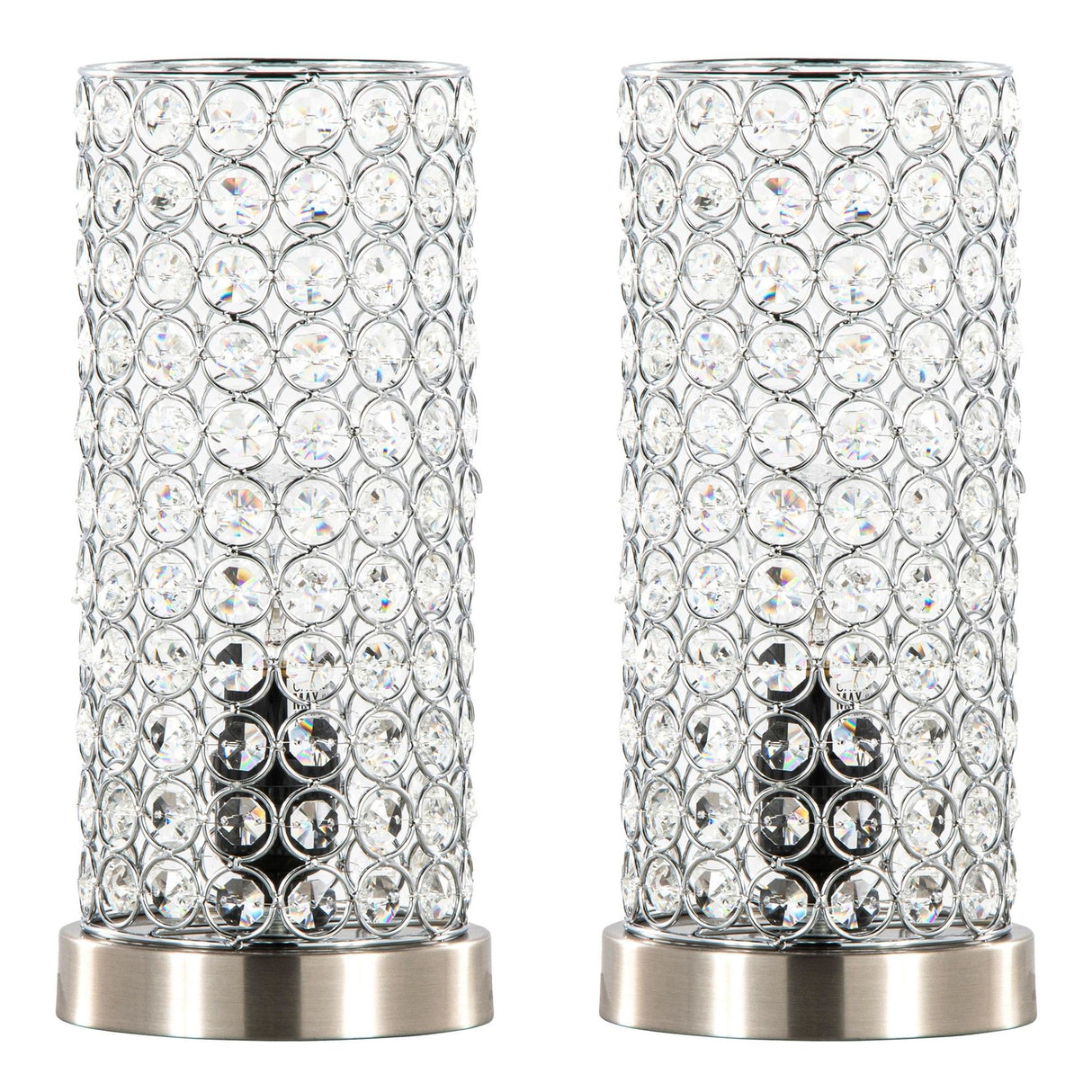 Chandelier - 11" Uplight (Set of 2) - Brushed Nickel With Clear Crystal And Chrome Metal Accents