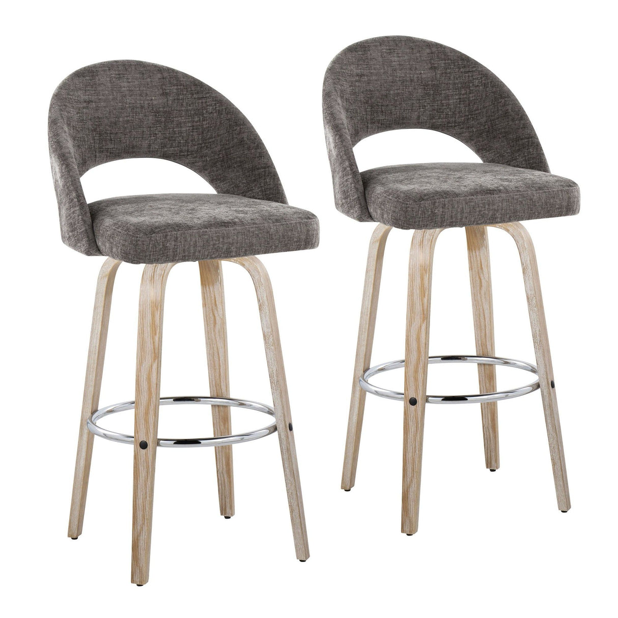 Renee - Upholstered Fixed-Height Barstool (Set of 2) - Whitewashed Wood