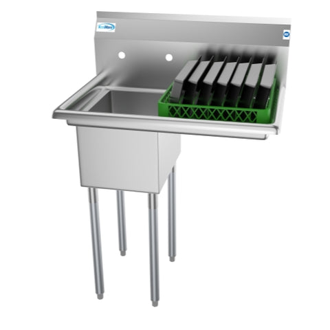 31 in. One Compartment Stainless Steel Commercial Sink with Drainboard, Bowl Size 12" x 16" x 10" SA121610-16R3.
