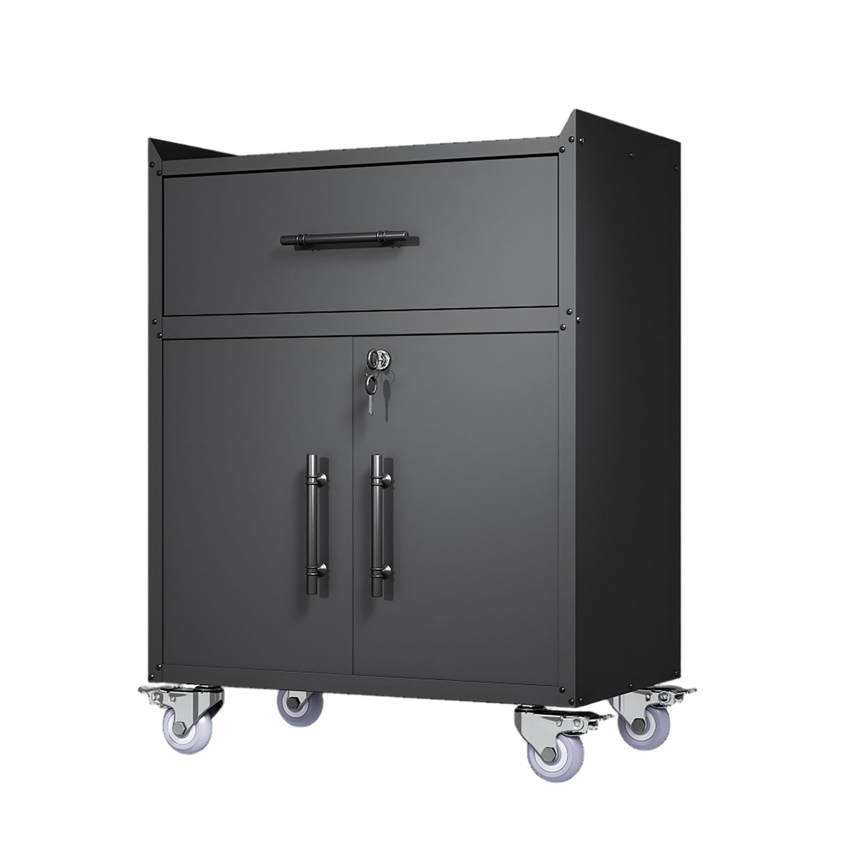 Rolling Metal Tool Storage Cabinet, Lockable Garage Storage Cabinet, Locking Metal Storage Cabinet With Wheels, Rolling Tool Chest, Assembly Required - Black