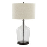Botella - 28" Glass Table Lamp (Set of 2) - Clear Dimpled Glass And Oil Bronze Metal With Natural Linen Shade And Built-In USB Port from Grandview Gallery