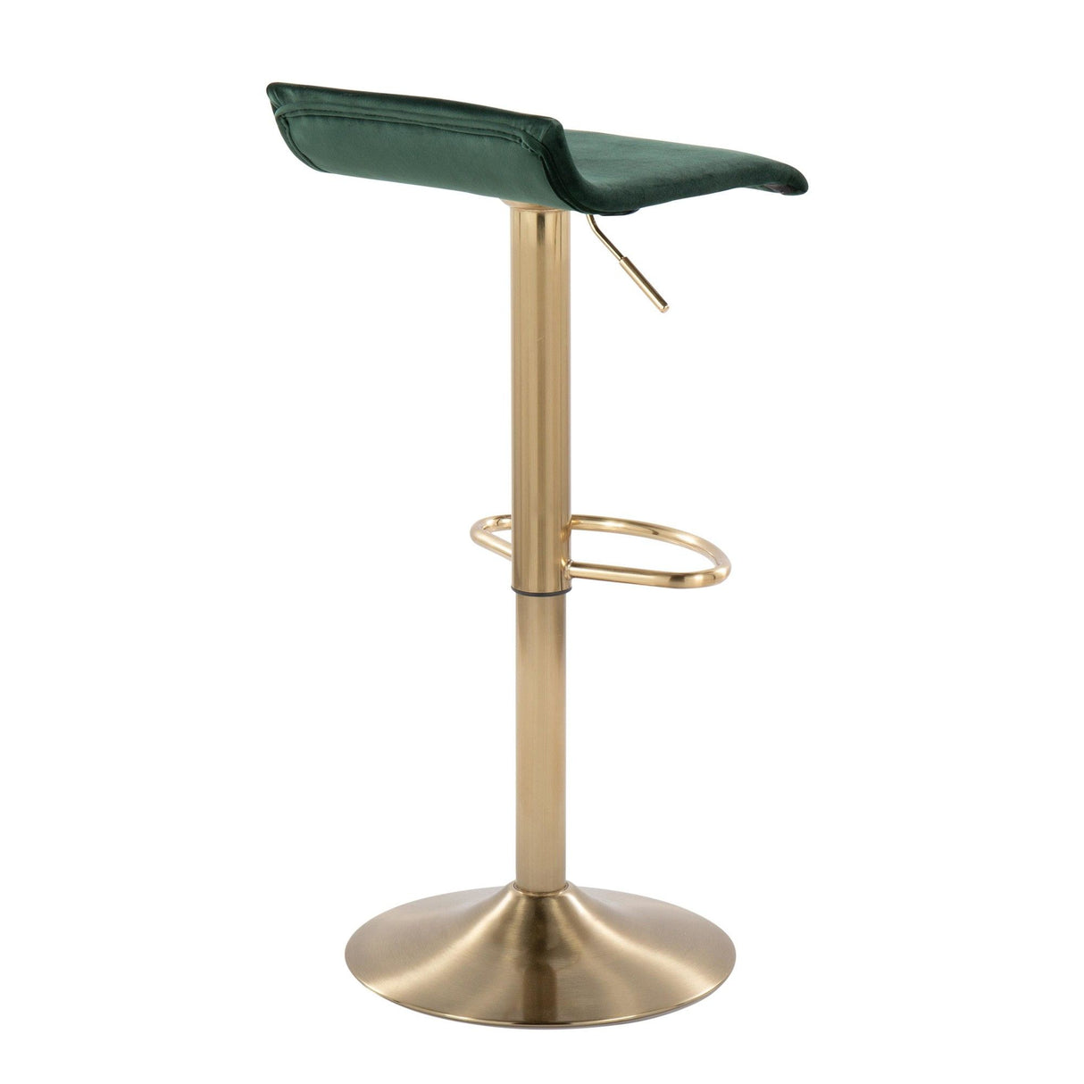 Ale - Contemporary/Glam Adjustable Height Swivel Barstool (Set of 2) - Gold Brushed Metal And Green Velvet With Oval Footrest