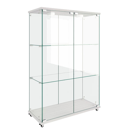 Modern Display Cabinet With LED Lights, Transparent Tempered Glass 2 Door Storage Case With 3 Shelves
