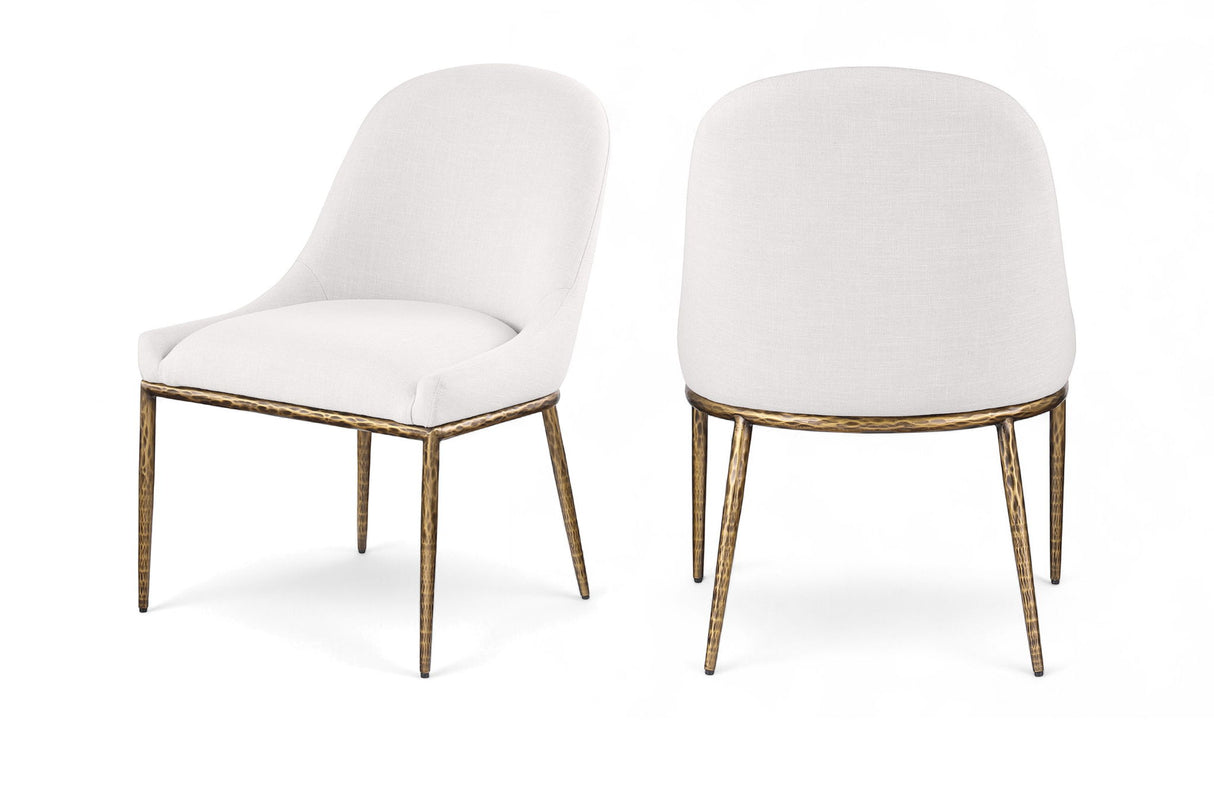 Ferro - Linen Textured Performance Fabric Upholstered Dining Side Chair - Cream / Brushed Gold