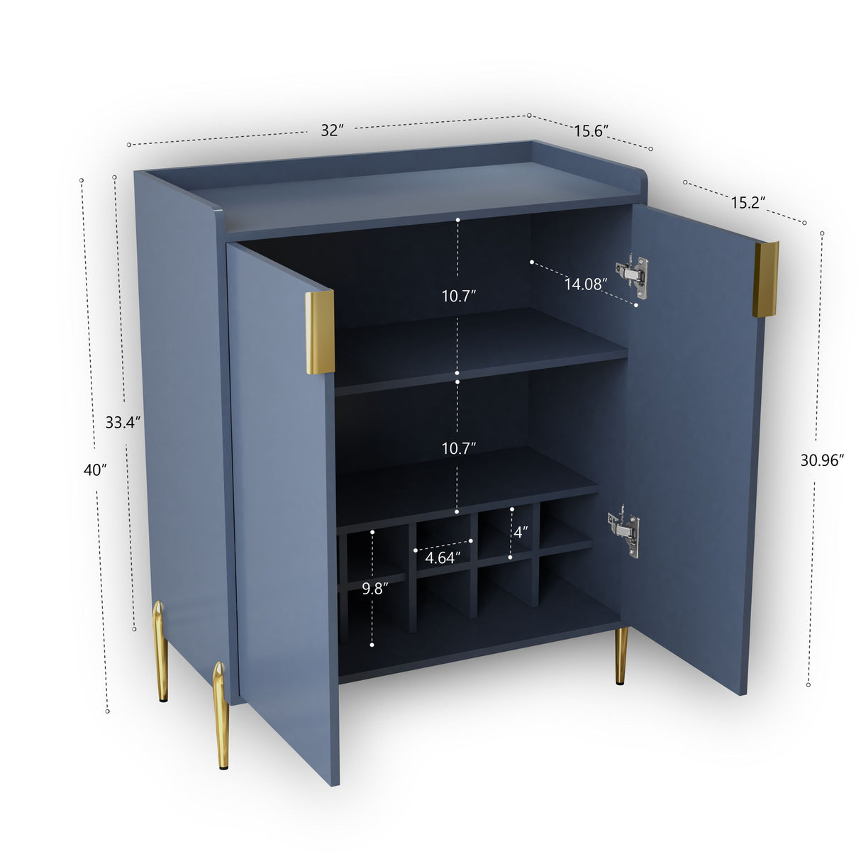 Wine Bar Cabinet With Adjustable Shelf, 2 Door Sideboard With Soft-Closing Hinges And Feet
