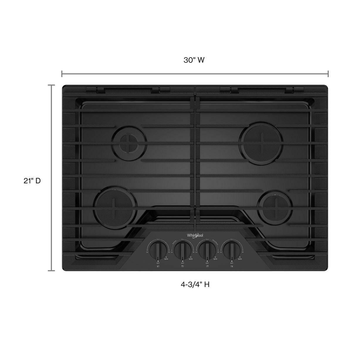 Whirlpool WCGK5030PB gas cooktop dimension diagram