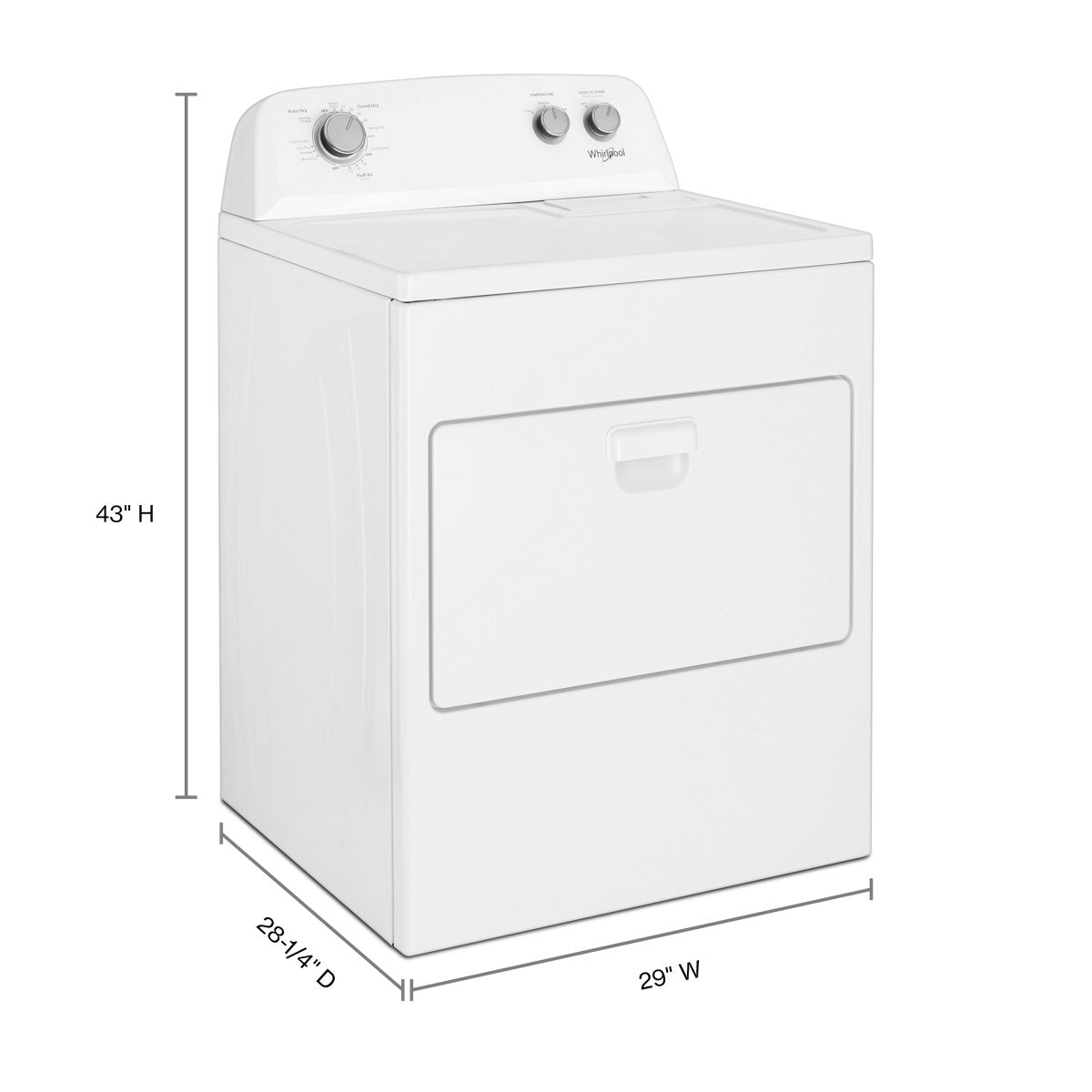 Whirlpool WED4850HW dryer dimensions
