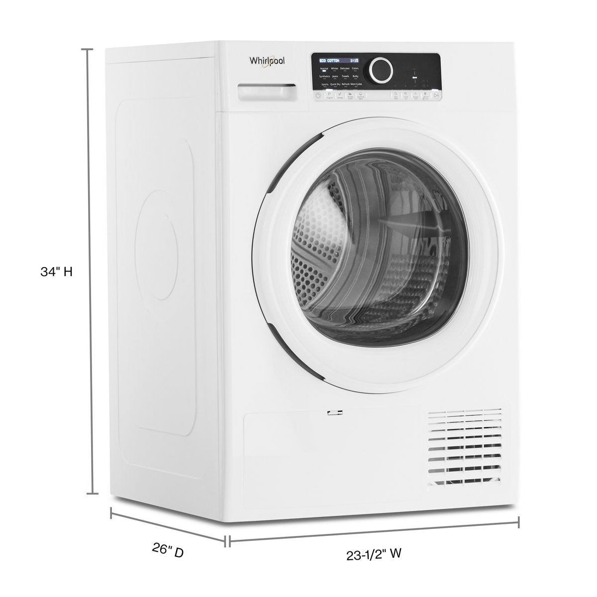 Whirlpool WCD3090JW dryer dimensions