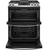 GE JGSS86SPSS - 30 in. 6.7 cu. ft. Air Fry True European Convection Double Oven Slide-In Gas Range with 5 Sealed Burners & Griddle - Stainless Steel